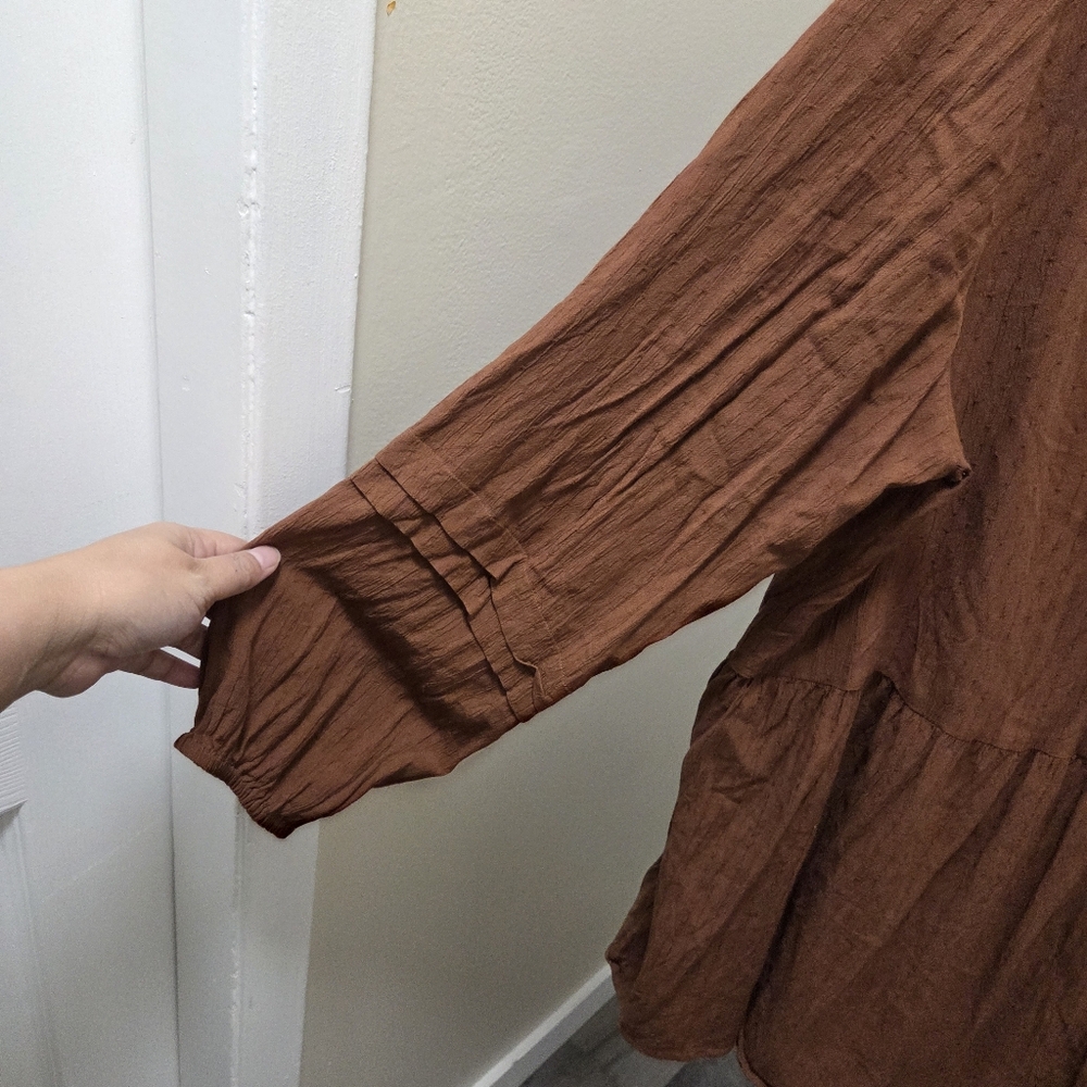 Reitmans Plus Size 100% Viscose Rust Brown V-Neck Peasant Tunic Top Boho - Picture 4 of 9